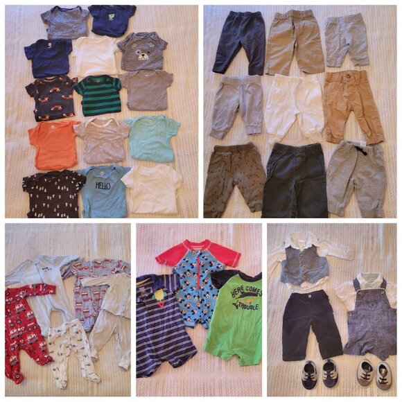 39‎ pc Baby Boy Clothing Lot 0 3 Months Outfits Sleepers Rompers Pants Bodysuits - Picture 1 of 9